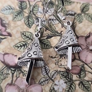 Fairy Garden Mushroom,Lattice Silver,  Earrings,